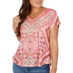 OneWorld Petite Placement Print Embellished Short Sleeve Top