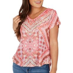 Petite Placement Print Embellished Short Sleeve Top