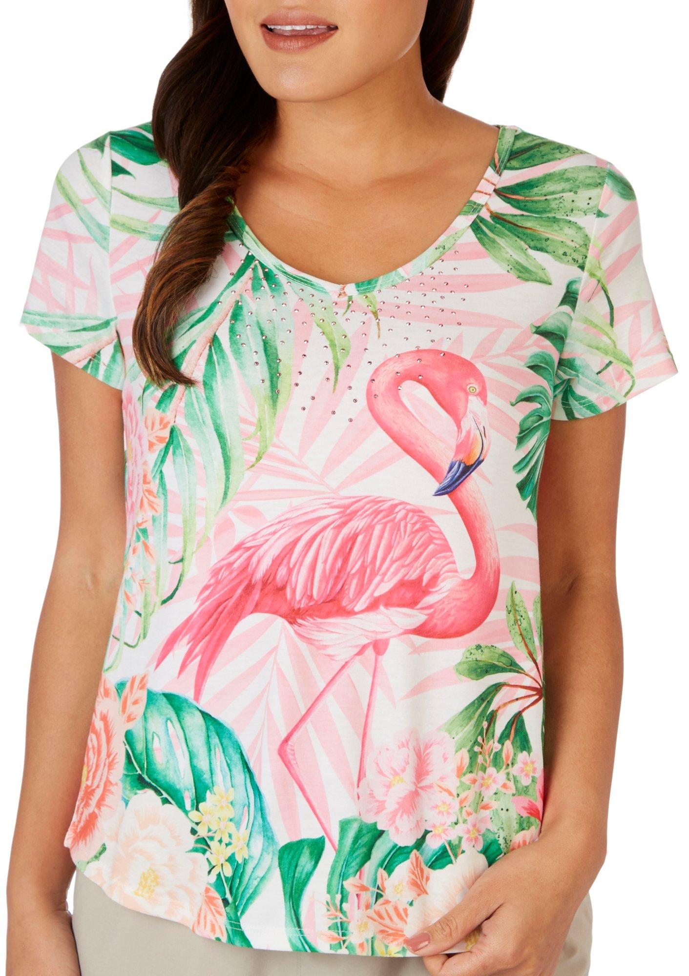 Petite Short Sleeve Tropical Flamingo Top