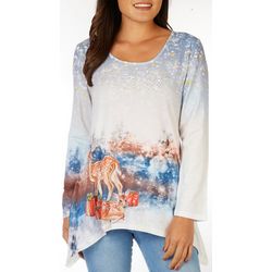Petite Embellished Snowy Holiday 3/4 Sleeve Top