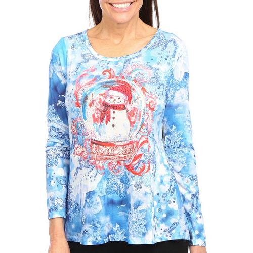 Petite Crew Neck Snow Shimmer Long Sleeve Top