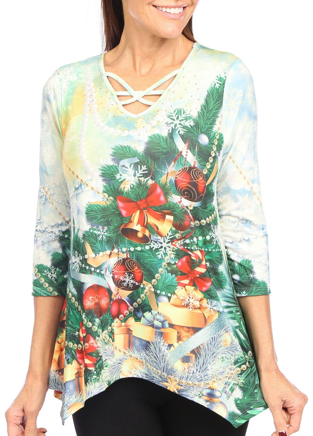 OneWorld Petite 3/4 Sleeve CrissCross V-Neck Top