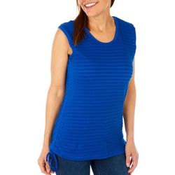 Petite Solid Textured Side Tie Sleeveless Top