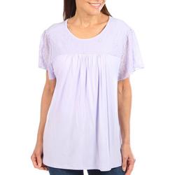 Petite Solid Lace Short Sleeve Top