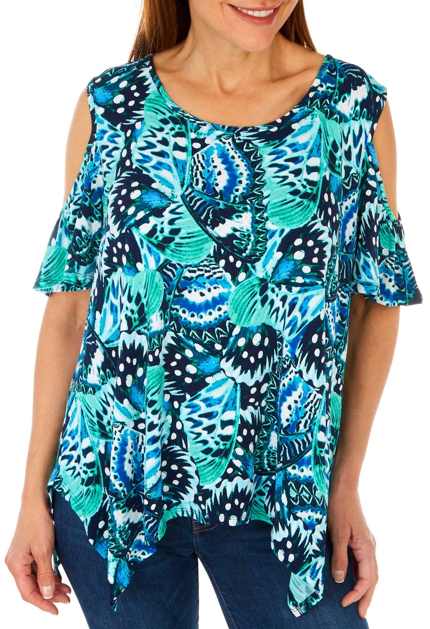 Juniper + Lime Petite Print Cold Shoulder Short Sleeve Top