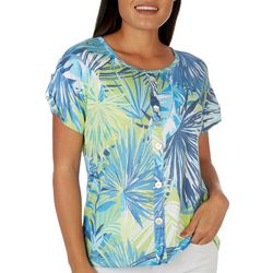Onque Casual Petite Tropical Button Short Sleeve Top