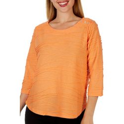 Coral Bay Petite Solid Button 3/4 Sleeve Top