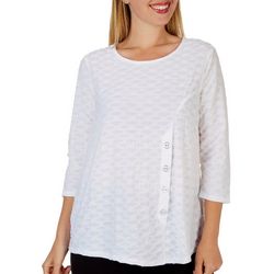 Coral Bay Petite Textured Button 3/4 Sleeve Top