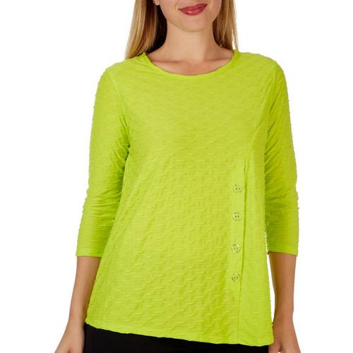 Coral Bay Petite Textured Button 3/4 Sleeve Top