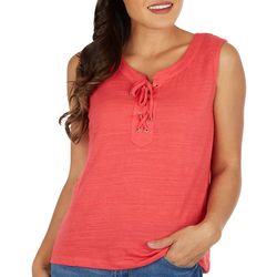 Petite Solid Lace-Up Placket Sleeveless Top