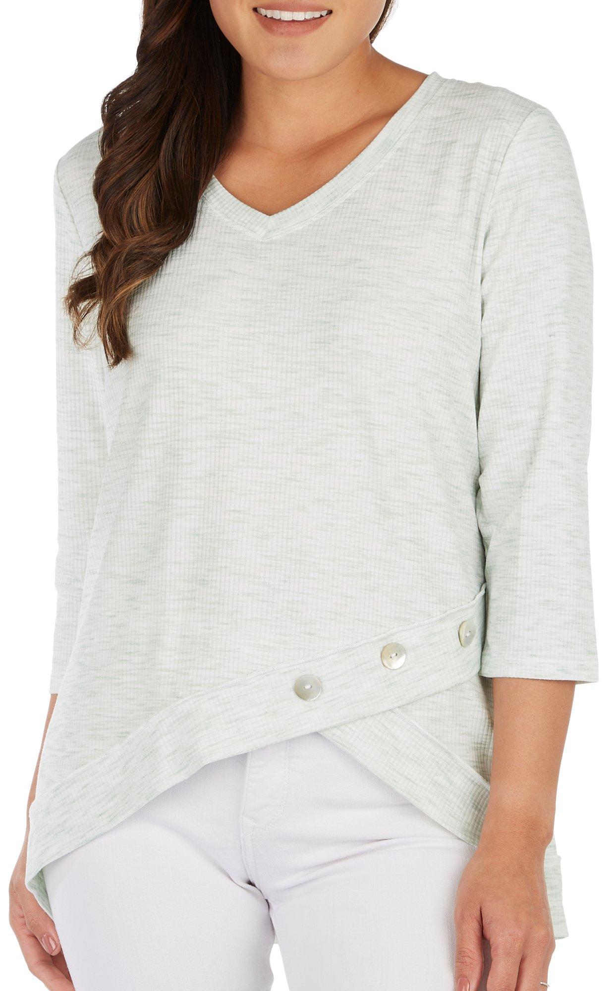 Petite 3/4 Sleeve Envelope Button Top