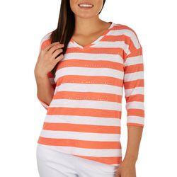 Onque Casual Petite Striped 3/4 Sleeve Top