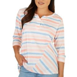 Petite Horizontal Stripes 3/4 Sleeve Shirt