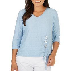 Onque Casual Petite Textured Side Ruched 3/4 Sleeve Top