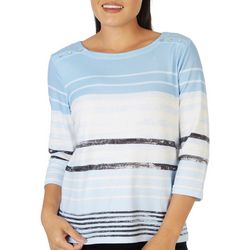 Onque Casual Petite Faded Stripes 3/4 Sleeve Top