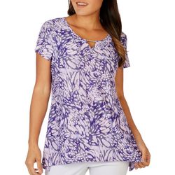 NY Collection Petite Printed Textured Bar Short Sleeve Top