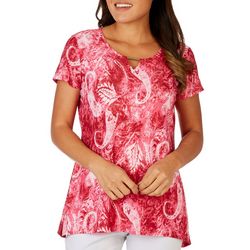 NY Collection Petite Paisley Textured Bar Short Sleeve Top