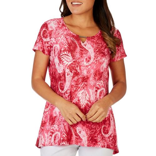 NY Collection Petite Paisley Textured Bar Short Sleeve
