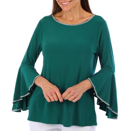 NY Collection Petite 3/4 Bell Sleeve Glitz Top