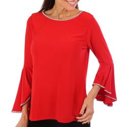 NY Collection Petites 3/4 Bell Sleeve Boat Neck Top
