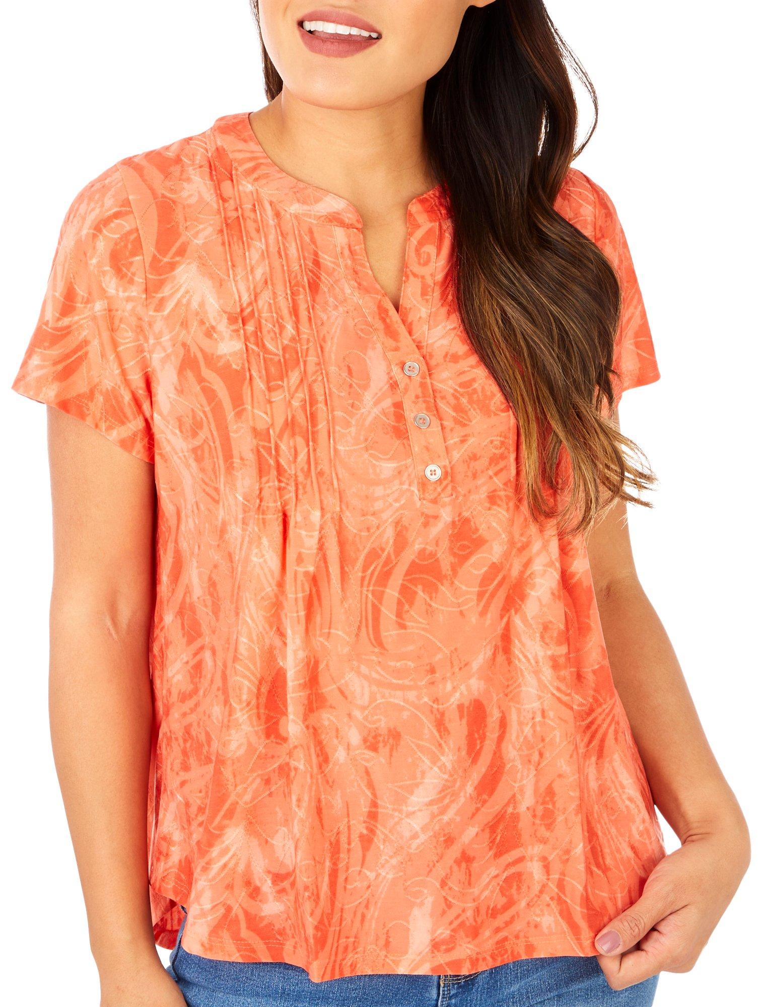 Petite Jacquard Henley Short Sleeve Top