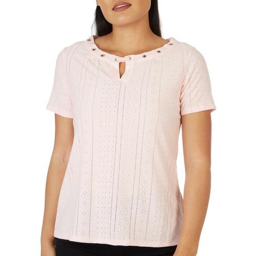 NY Collection Petite Eyelet Grommet Short Sleeve Top
