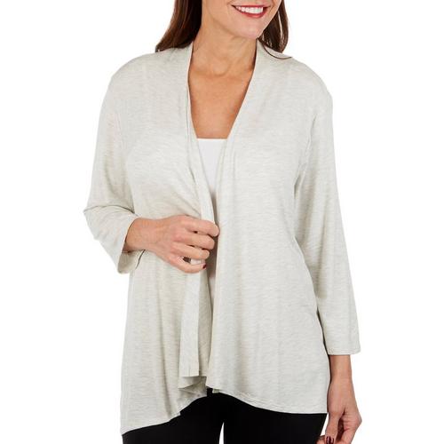 Notations Petite Solid Open Long Sleeve Cardigan