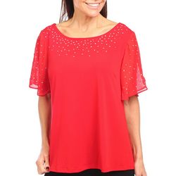 NY Collection Petite Flutter Glitz Sleeve Top