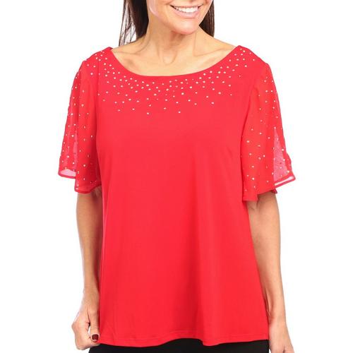 NY Collection Petite Flutter Glitz Sleeve Top