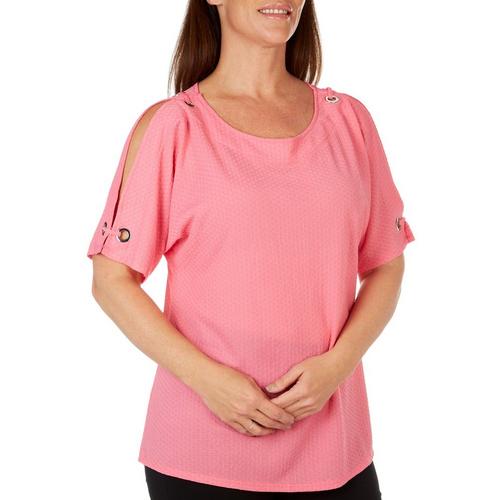 Coral Bay Petite Solid Waffle Knit Short Sleeve