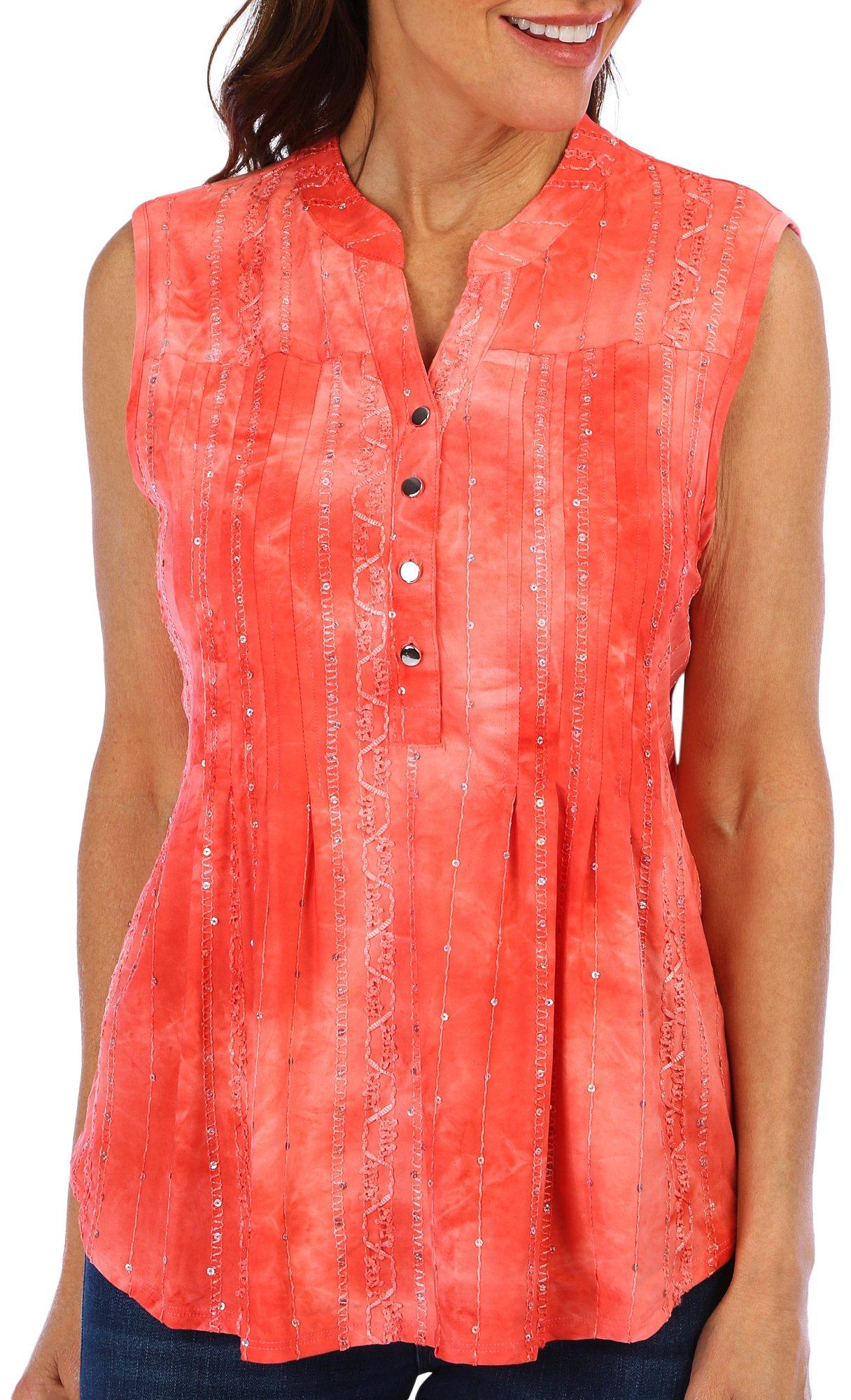 Coral Bay Petite Embellished Pleated Sleeveless Top
