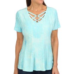 Petite Short Sleeve Embellished Criss Cross Double Ring Top