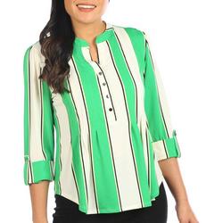 Petite Stripes 3/4 Sleeve Pleated Henley Top