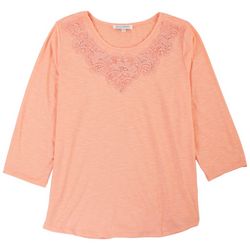 Emily Daniels Petite Embroidery Neck 3/4 Sleeve Top