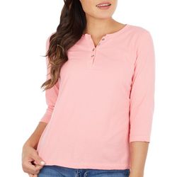 Coral Bay Petite 3/4 Sleeve Solid Henley Top