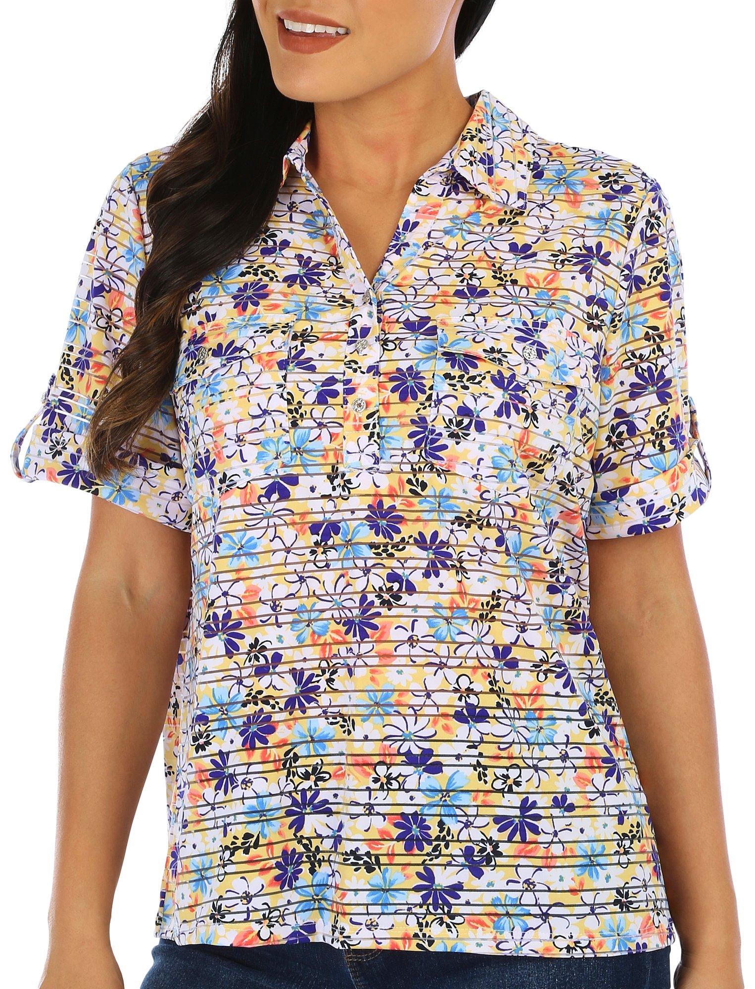 Coral Bay Petite Floral Print Short Sleeve Polo