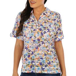Coral Bay Petite Floral Print Short Sleeve Polo