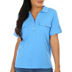 Petite Solid Two-Pocket Short Sleeve Polo