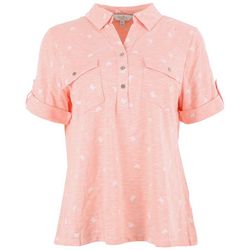 Coral Bay Petite Heathered Butterfly Short Sleeve Polo