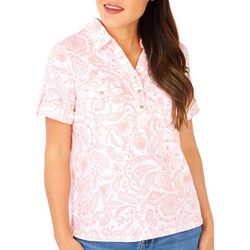 Coral Bay Petite  Flowers & Paisley Short Sleeve Polo