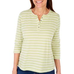 Coral Bay Petite Striped Henley 3/4 Sleeve Top