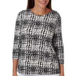 Emily Daniels Petite Textured Abstract Print 3/4 Sleeve Top