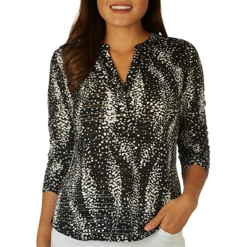 Emily Daniels Petite Dots Henley Ruched 3/4 Sleeve