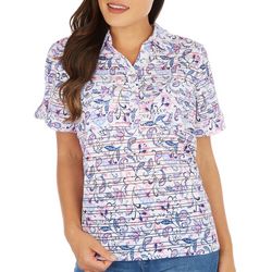 Coral Bay Petite Floral Paisley Print Short Sleeve Polo