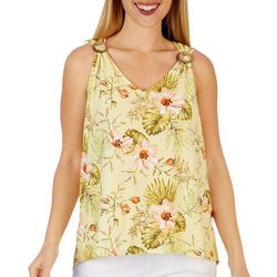 Cure Apparel Petite Floral Button Knit  Sleeveless Top