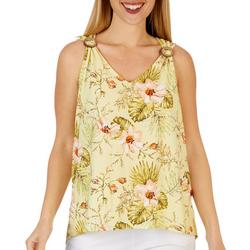 Petite Floral Button Knit  Sleeveless Top