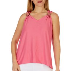 Cure Apparel Petite Solid Button Knit Sleeveless Top