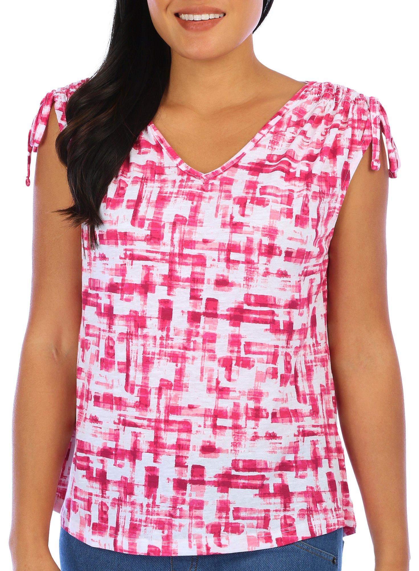Petite Print Cinched Shoulder Sleeveless Top