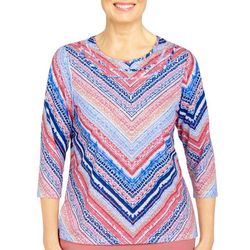 Alfred Dunner Petite Textured Chevron Print 3/4 Sleeve Top