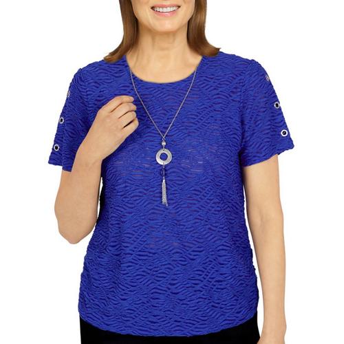 Alfred Dunner Petite Solid Textured Short Sleeve Top